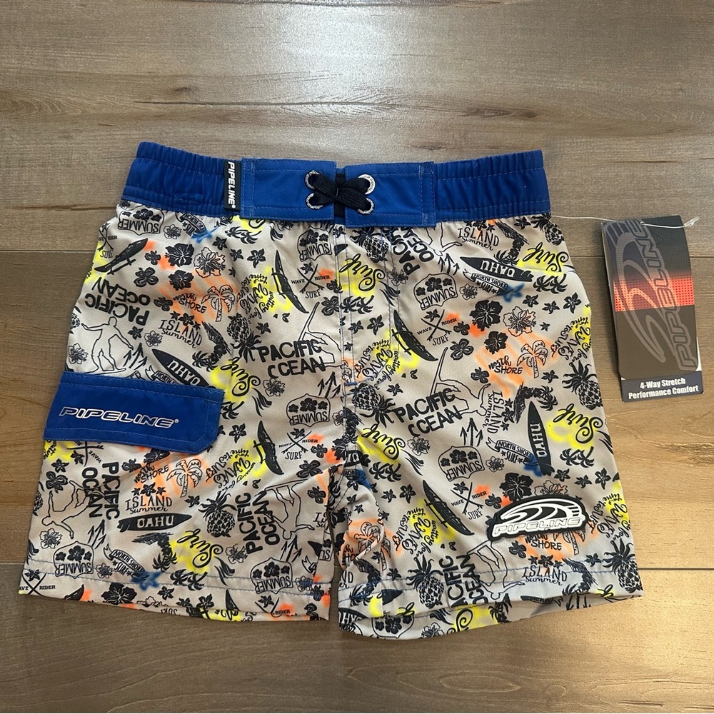 Pipeline Kids Swim Trunks - Blue and Orange